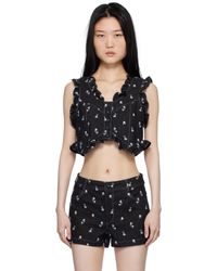 Anna Sui - Embroidered Roses Cropped Denim Vest - Lyst