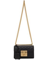 gucci padlock embossed leather tote in black
