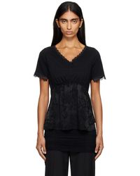 MM6 by Maison Margiela - Cotton Jersey & Lace T-Shirt - Lyst