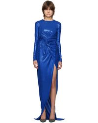 Balmain - Robe longue drapée bleue - Lyst