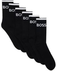 BOSS - Six-pack Black Ribbed Short Socks - Lyst