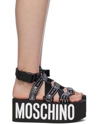 Moschino - Black Logo Tape Wedge Platform Flat Sandals - Lyst