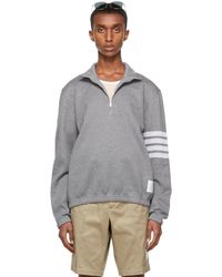 Thom Browne Thom E Gray Double-face Funnel Neck Half-zip Sweater