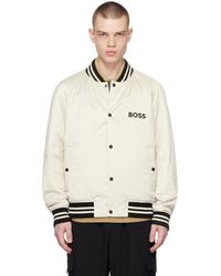 BOSS - Off-white Stripes Insulated Bomber Jacket - Lyst
