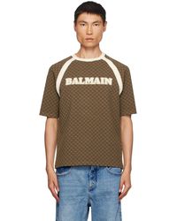 Balmain - ブラウン Retro ミニモノグラム Tシャツ - Lyst