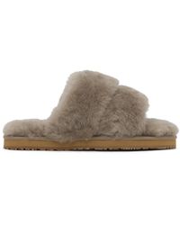Mou - Taupe 2-stripes Shearling Slippers - Lyst