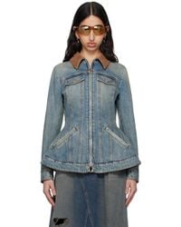 McQueen - ブルー ペプラム デニムジャケット - Lyst