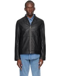 HUGO - Black Paneled Leather Jacket - Lyst