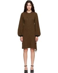MM6 by Maison Margiela - Khaki Frayed Knit Midi Dress - Lyst