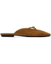 BY FAR - Tan Finn Suede Leather Mules - Lyst