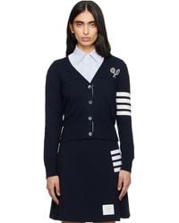 Thom Browne - Tennis Racquets 4-Bar Cotton V-Neck Cardigan - Lyst