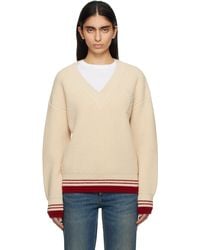Ami Paris - Pull En Tricot Côtelé De Laine À Col En V - Lyst