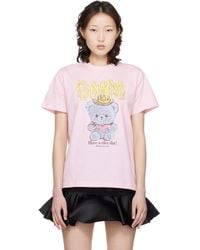 Ganni - Basic Cotton Jersey Cowboy Bear Print T-Shirt - Lyst
