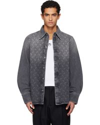 Marine Serre - Chemise À Manches Longues Grise En Denim À Motif À Logos Imprimé Au Laser - Lyst