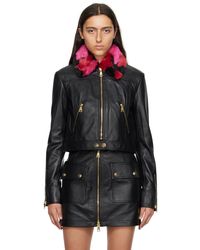 Versace - Black Spread Collar Leather & Faux-fur Jacket - Lyst