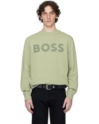 BOSS - Khaki Relaxed-Fit Cotton-Terry Logo Sweatshirt - Lyst