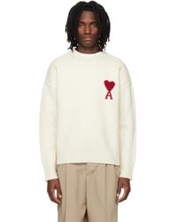 Ami Paris - Off- Wool Contrasted Ami De Coeur Crewneck Sweater - Lyst