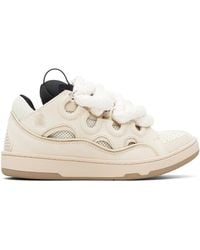 Lanvin - Baskets Curb Beiges En Cuir À Lacets Snake - Lyst