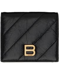 Balenciaga - Portefeuille noir en cuir froissé avec pochette à rabat - Lyst