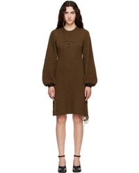 MM6 by Maison Margiela - Khaki Frayed Knit Midi Dress - Lyst