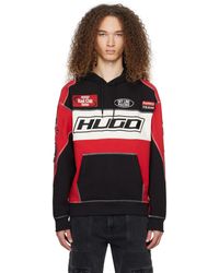 HUGO - Pull à capuche style sportif noir et rouge - Lyst