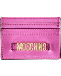 Moschino - Porte-cartes rose métallique à ferrure à logo - Lyst