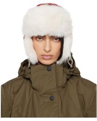 Burberry - Chapeau De Style Ouchanka Rouge Et Blanc Cassé En Laine À Carreaux - Lyst