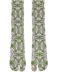 Dries Van Noten - Chaussettes vert et mauve à motif graphique imprimé et à bout fendu - Lyst
