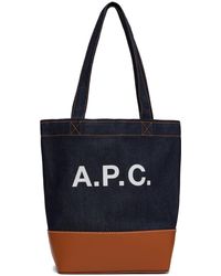 A.P.C. - Petit cabas axel bleu marine et brun clair - Lyst