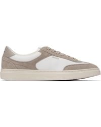 BOSS - Taupe Suede Trims Lace-Up Sneakers - Lyst