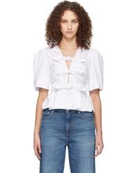 Ganni - Washed Stretch Cotton Tie Strap Blouse - Lyst