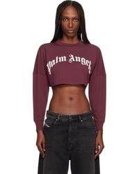 Palm Angels - Burgundy Curved Logo Crop T-Shirt - Lyst