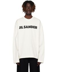 Jil Sander - T-shirt à manches longues blanc cassé à logo imprimé - Lyst