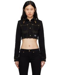 Versace - Black Crop Denim Jacket - Lyst