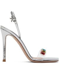 Gianvito Rossi - Silver Ribbon Candy Heeled Sandals - Lyst