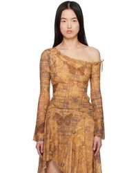 MISBHV - T-Shirt À Manches Longues Goa Brun En Filet À Épaules Dénudées - Lyst