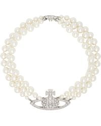 Vivienne Westwood - Three Row Pearl Bas Relief Necklace - Lyst