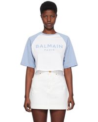 Balmain - ホワイト&ブルー ラグランtシャツ - Lyst
