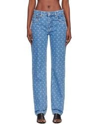 Marine Serre - Jean Droit Bleu En Denim À Motif À Logos De Lune Imprimé Au Laser - Lyst