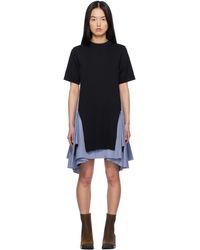 Sacai - ネイビー＆ブルー Cotton Poplin & Knit ミニワンピース - Lyst