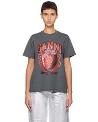 Ganni - Gray Strawberry T-shirt - Lyst