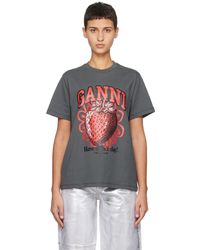 Ganni - T-shirt gris à image à logo - Lyst