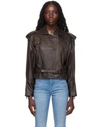FRAME - Brown Moto Leather Jacket - Lyst