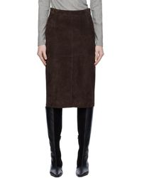 Totême - Toteme Brown Paneled Leather Midi Skirt - Lyst