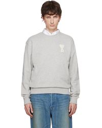 Ami Paris - Pull Molletonné Gris En Coton À Logo Ami De Cœur Crocheté - Lyst