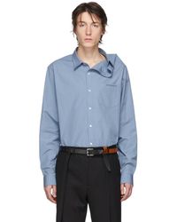 Y. Project Blue Asymmetric Collar Shirt