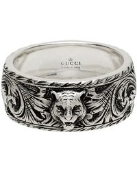 Gucci Silver Feline Head Ring - Metallic