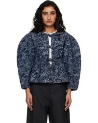 Ganni - Tapestry Peplum Denim Blouse - Lyst