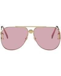 Versace - Gold & Pink Medusa biggie Pilot Sunglasses - Lyst