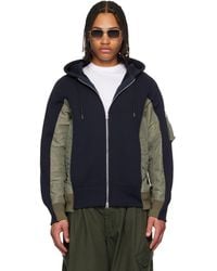Sacai - Khaki Sponge Sweat & Nylon Twill Hoodie - Lyst